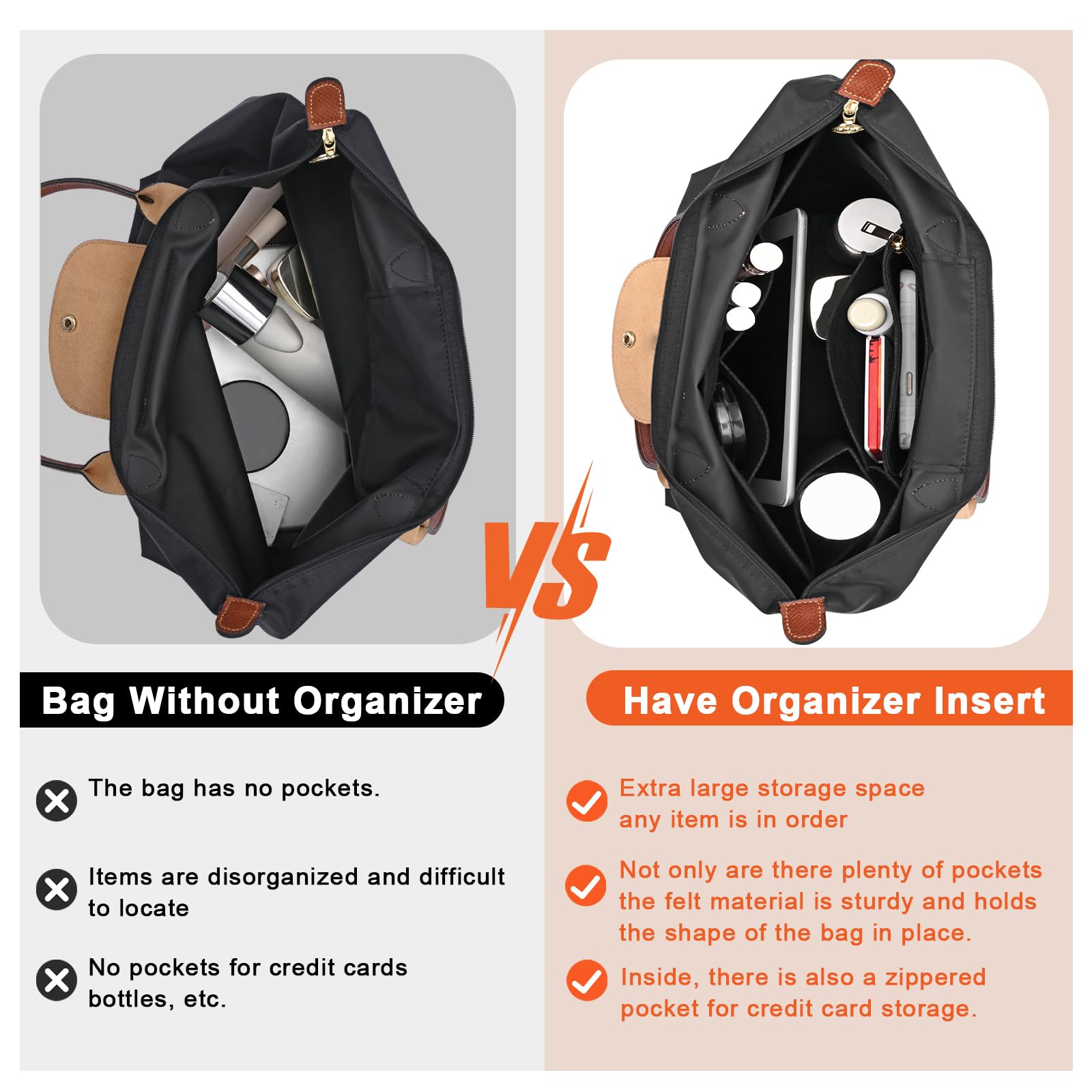 Insert d'organisateur de sac à main, organisateur de sac en feutre pour organisateur de sac à main, 5 couleurs, 3 tailles