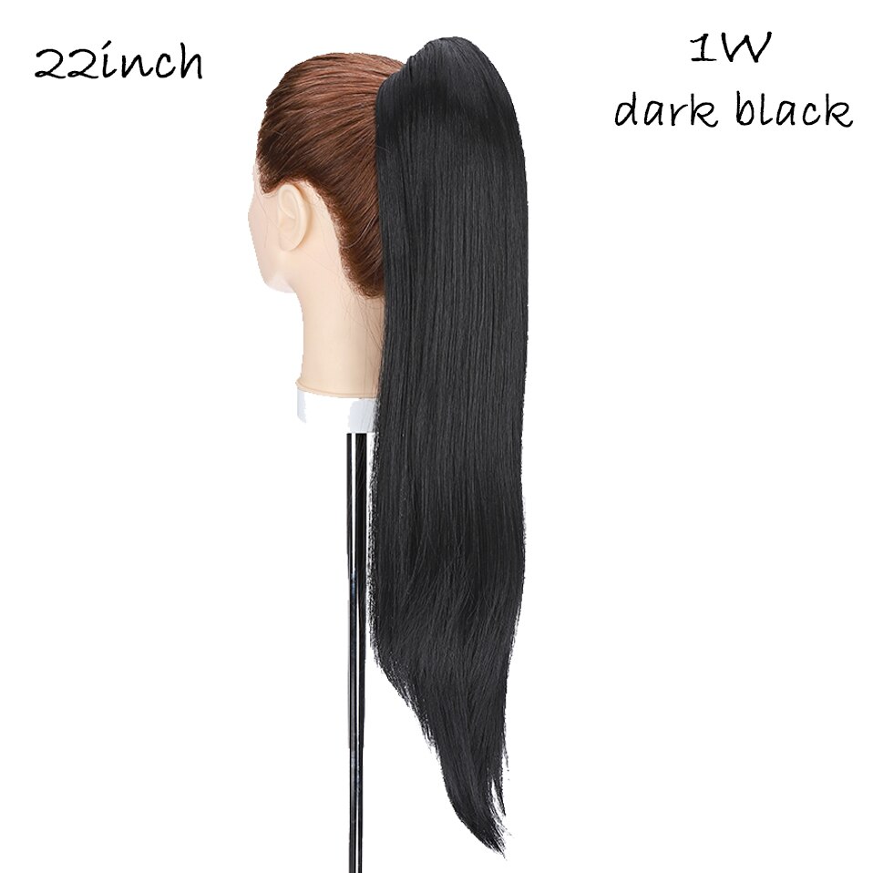 HAIRRO-extensiones de cabello sintético para mujer, extensión de cola de caballo con Clip, 22 pulgadas: dark black