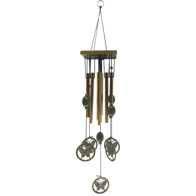 Bois massif plaque carrée carillon de vent rétro 8 tube métal anti-rouille alliage ornements en bois Pegasus voilier papillon artisanat: ZY000047-butterfly