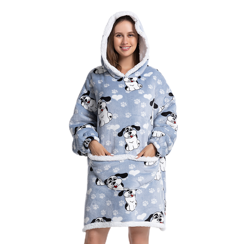 Wärmer Winter-Decken-Hoodie mit Ärmeln, übergroß, verdickt, tragbar, Decke, Sweatshirt, Flanell-Vlies, Sherpa-Riesen-Hoodie