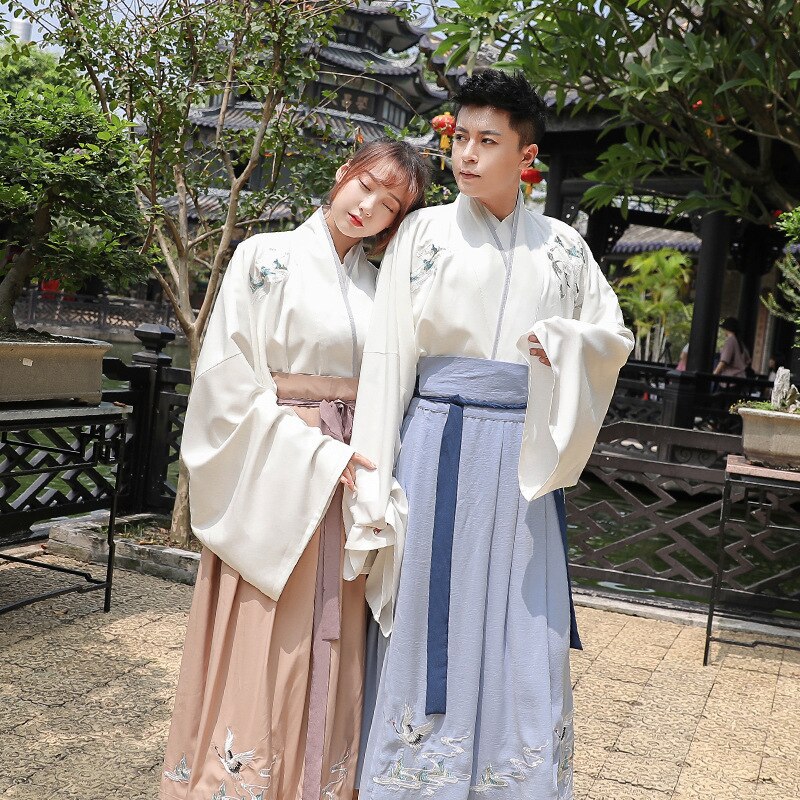 Traditionele Dans Kostuums Hanfu Vrouwen Mannen Crane Borduren Prestaties Kleding Folk Fee Jurk Festival Rave Outfit DC3163