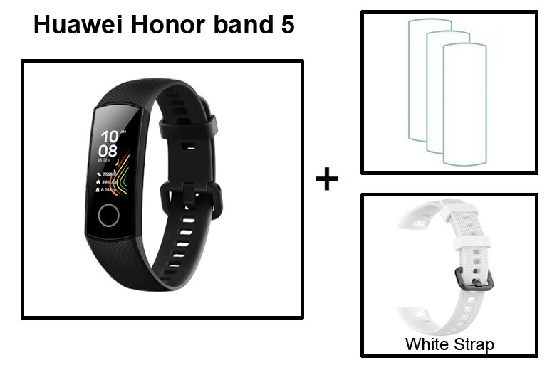 Huawei-pulsera inteligente Honor Band 5 Original, pulsera con control del ritmo cardíaco, presión del sueño y del oxígeno en sangre, detección AMOLED, para natación: CN Black add f SW