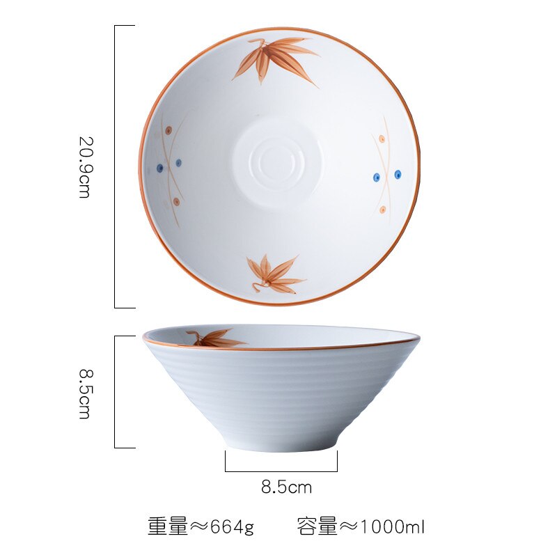Japansk suppe skål oksekød nudler skål fortykket keramik 8 tommer husstand personlighed stor retro nudler skål: B