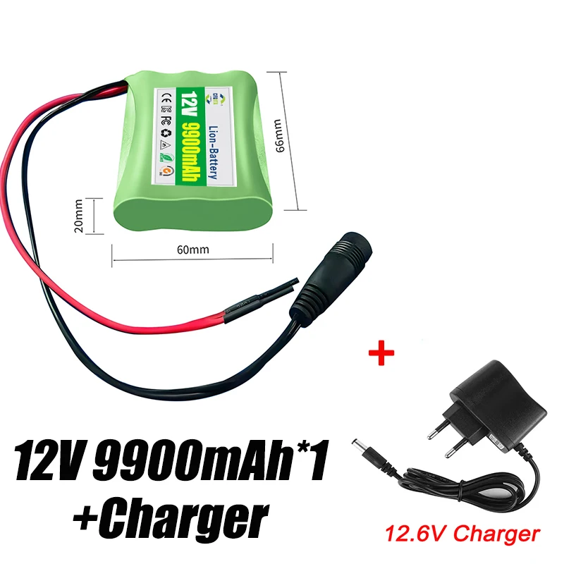 3s1p-Batterien 18650 wiederaufladbarer Akku 12 V 9900 mAh 18650 Lithium-Ionen DC 12,6 V Super-Ersatzakku + 12 V 1 A Ladegerät: Lila