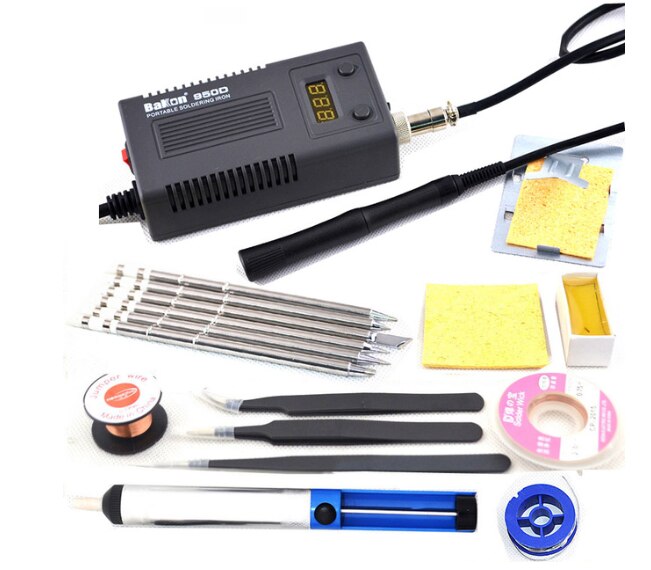 BAKON 950D 110V/220V 75W Mini Portable soldering iron Digital BGA Soldering Station with T13-I Tip FOR FX-951/936+Solder wire: BK950D set3