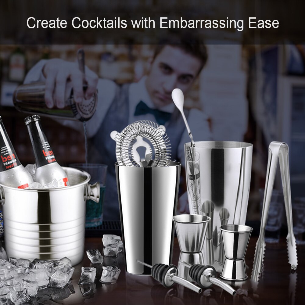 13 Stks/set Rvs Cocktail Shaker Ice Tong Mixer Drinken Boston Barman Browser Kit Bars Set Professionele Barman Tool