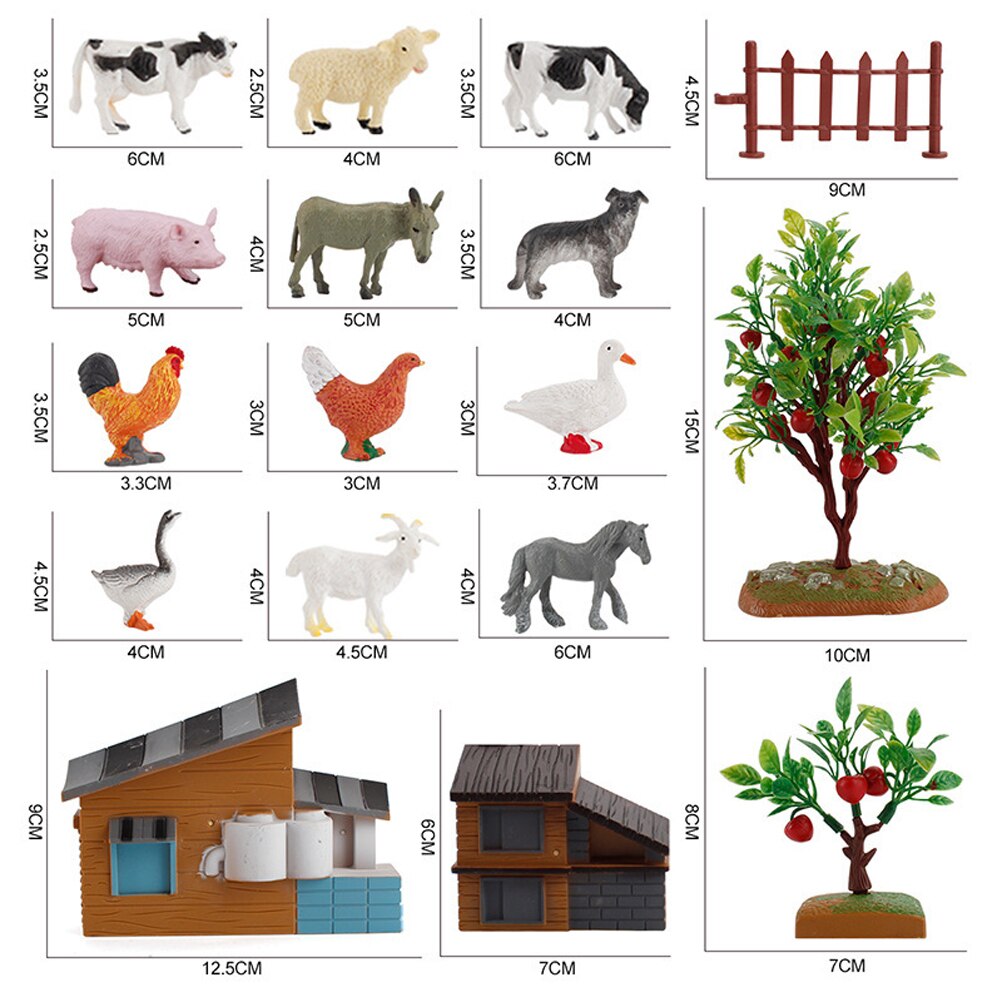 Mini Animal Figures Set Farm Animals Models Miniature Farm Scene Accessories Educational Kids Toy