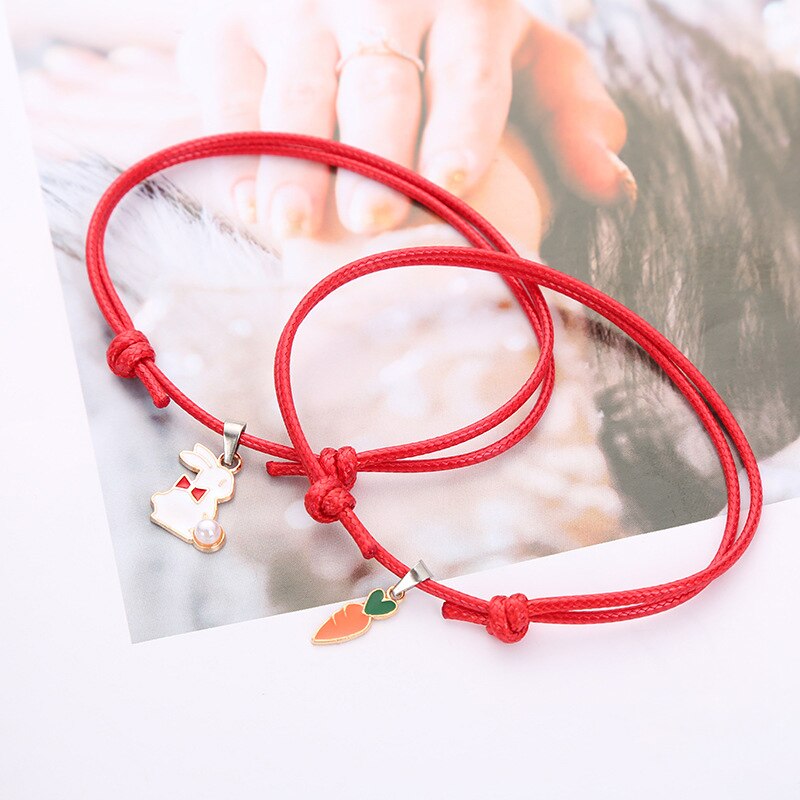 2-Piece Set Best Friend Cute Rabbit Carrot Bracelet Charming Couple Bracelet Jewelry Girl Party Accessories: Red