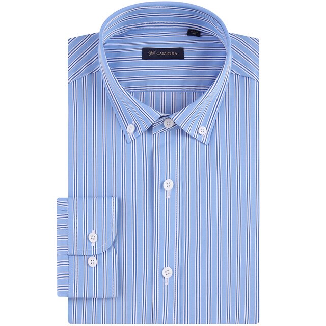 Men's Vertical Striped Dress Shirt Pocket-less Casual Standard-fit Long Sleeve Semi-formal Office Shirts: Light blue / 41