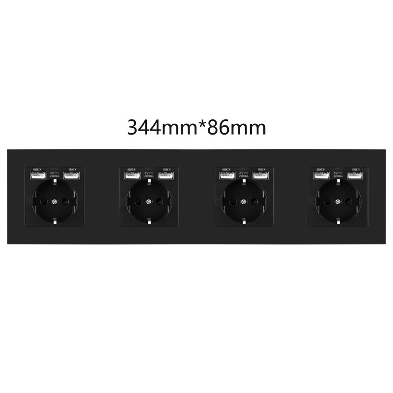 Wall Power EU Standard Socket Triple Singel Double Triple Quadruple Electricity Outlet Black 2.1A USB Plug Plastic Panel: 4EU.USB Socket