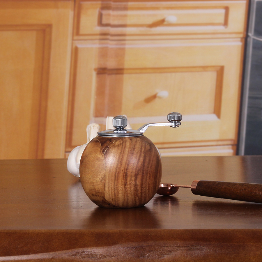 Molinillo de sal y pimienta de madera, molino Manual de sal y pimienta, esférico, agitador con Rotor de cerámica ajustable, herramienta de cocina