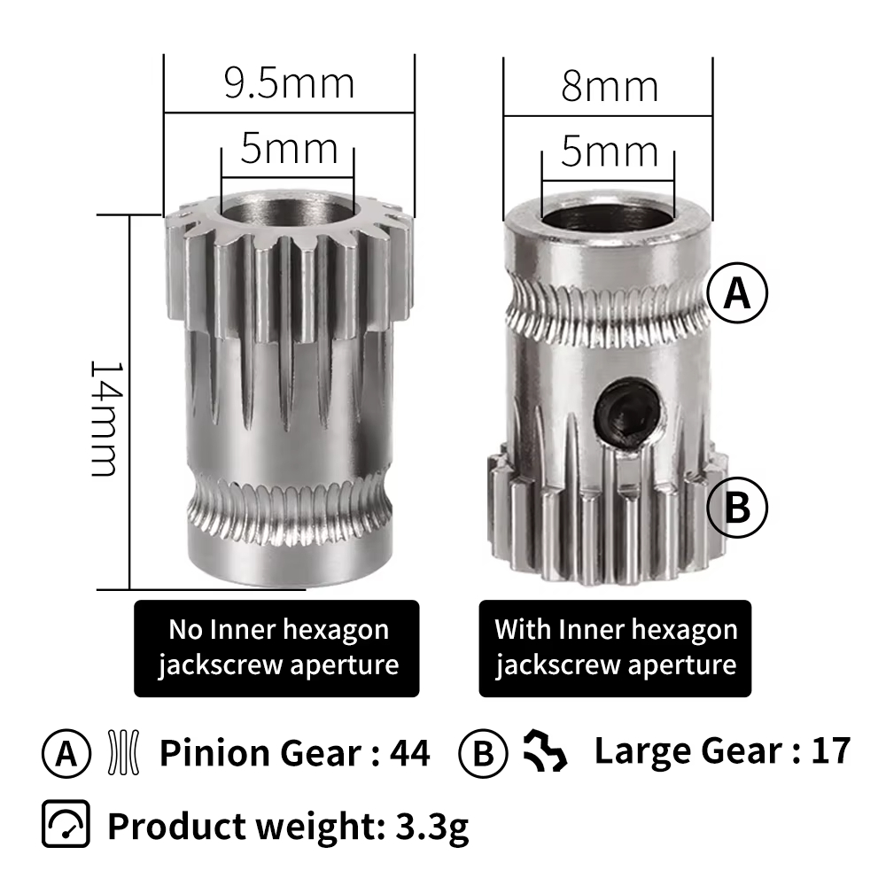 BMG Extruder Kit Dual Drive Gear Gehärteter Stahl Upgrade Feed Gear Extruder Kit für BMG für Prusa DIY Bowden Direct Extruder
