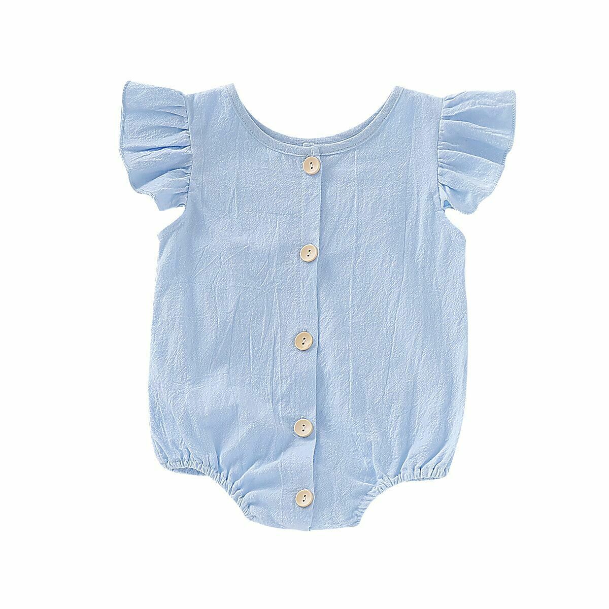 Infants Baby Girls Boys Cute Bodysuits Pure Color Ruffles Short Sleeve Jumpsuit Clothes One Piece 5 Colors: Blue / 24M