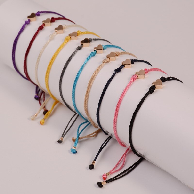 Kleurrijke Verstelbare Hart Handgemaakte Wax String Wens Armbanden & Bangles Vriendschap Armbanden voor Vrouwen Gouden Golf Sharp Armbanden