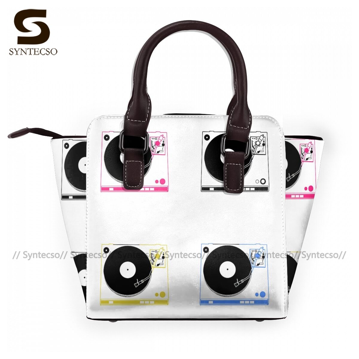 Dj-plattenspieler-schultertasche, damenhandtasche, retro-leder-arbeitstaschen