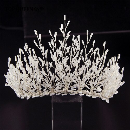 TOPQUEEN White Tube Beauty Queen Crown Tiara Cheap Bridal Crown Rhinestone Headbands for Women Hair Vines for Wedding HP193: Tiara