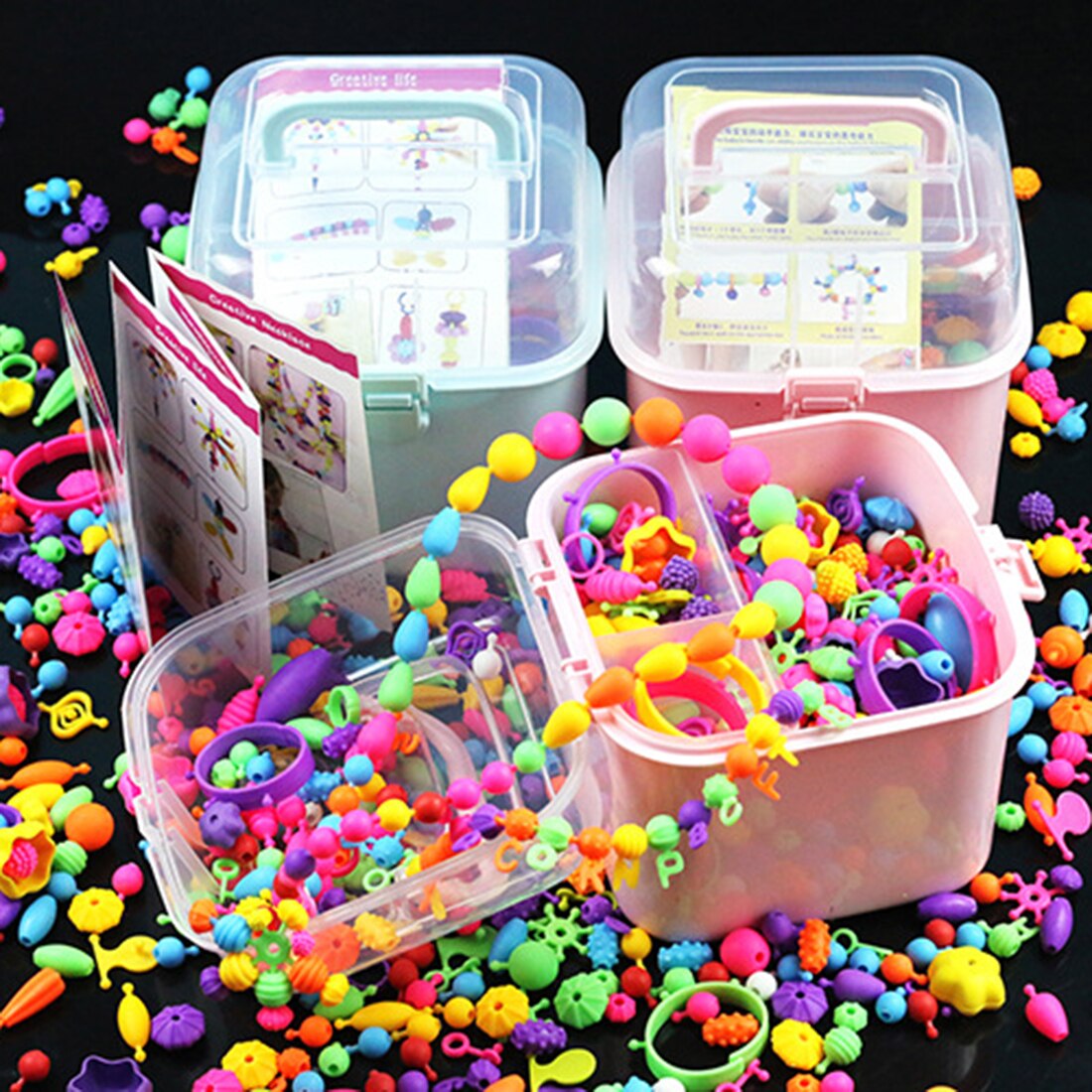 550Pcs Pretend Play Beads Toy DIY Jewelry Making Kit For Kids