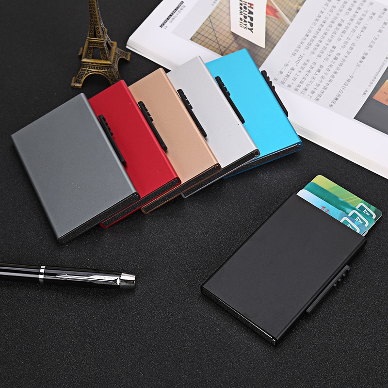 Style Card Id Holders Aluminum Wallet Pocket ID Card Holder Rfid Blocking Wallet Automatic Pop Up Credit Card Case