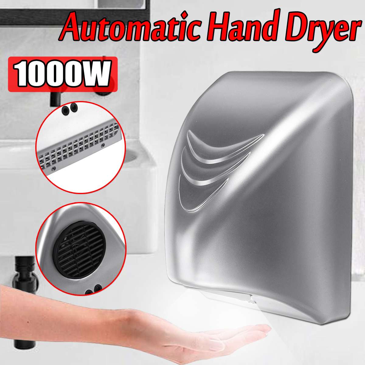 Powerful 1000W Hand Dryer Hotel Commercial Hand Dryer Electric Automatic Induction Hands Drying Device Bathroom Winding Machine