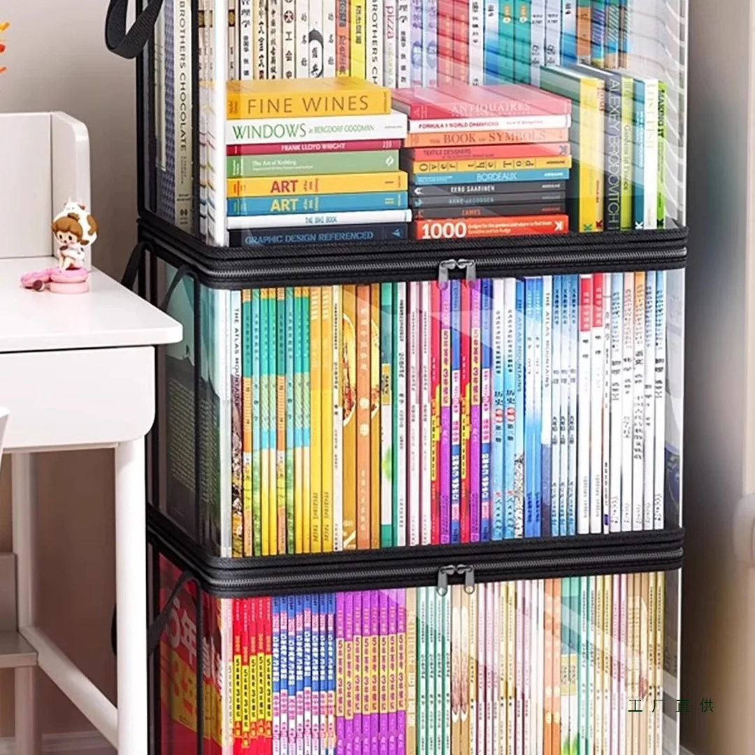 Large Transparent Foldable Book Storage Box Student Book Organization Dustproof Old Book Sorting Bag Jewelry Packaging Display