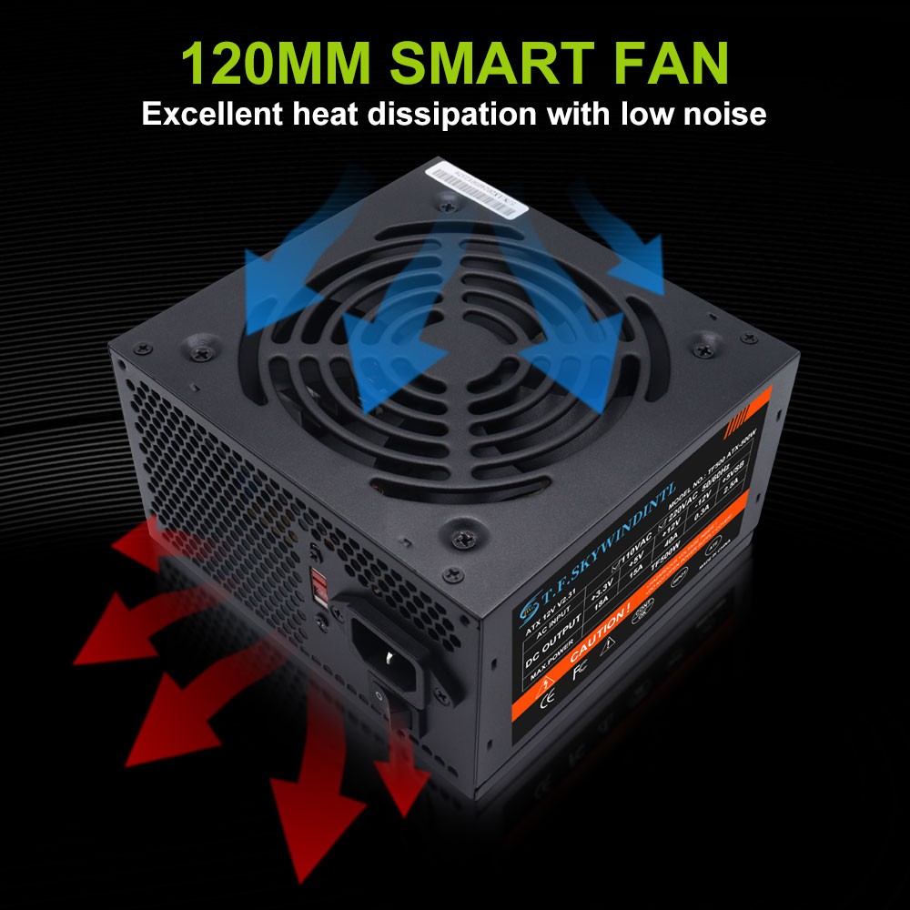 Alimentatore ATX Alimentatore non modulare da 500 W 20 + 4 pin Interfaccia di alimentazione a tensione intera 110-230 V Alimentatori per computer per giochi