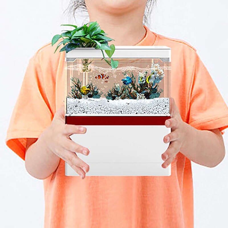 Petit aquarium de poisson rouge silencieux, décor de maison avec support pour téléphone et Pad