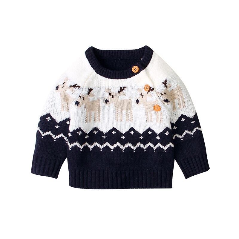 Baby dreng pige vinter jul strikket sweater rund hals langærmet løs elg mønster toppe xmas tøj 3-18 måneder: Som foto viser / 18m