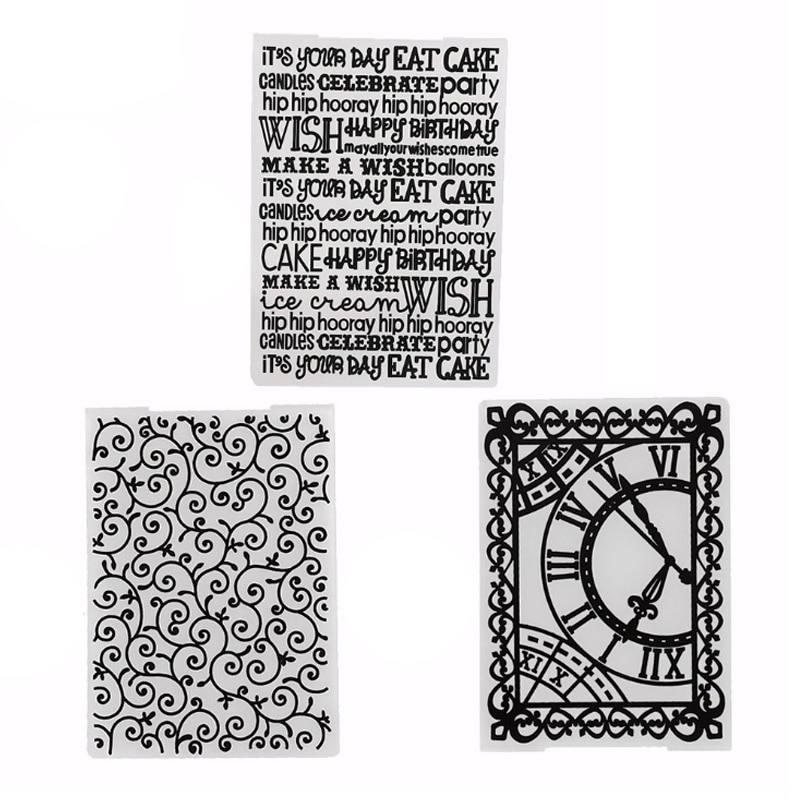 1PC Plastic Lace English Letter Clock Pattern Embossing Folder DIY Plastic Template Embossing Crafts Paper Scrapbooking Decor
