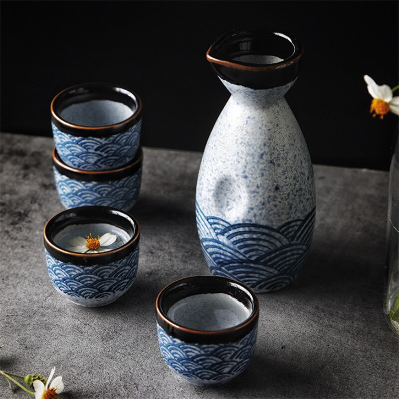 Japansk stil havet krusning skyld vin kop vin sæt hjem keramisk skyld vinflaske flagon spiritus spiritus pot drinkware