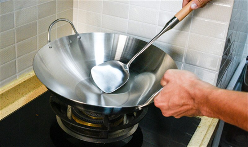 Jern ikke belægning woks gaskomfur traditionel håndlavet gryde enorm manuel smedning wok med binaural 34/40cm dobbelt øre kok stege wok