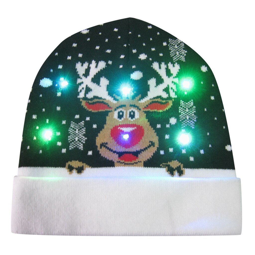 LED Luminous Christmas Hats Beanie Sweater Christmas Santa Hat Light Up Knitted Hat For Kid Adult For Christmas Party 9109: H