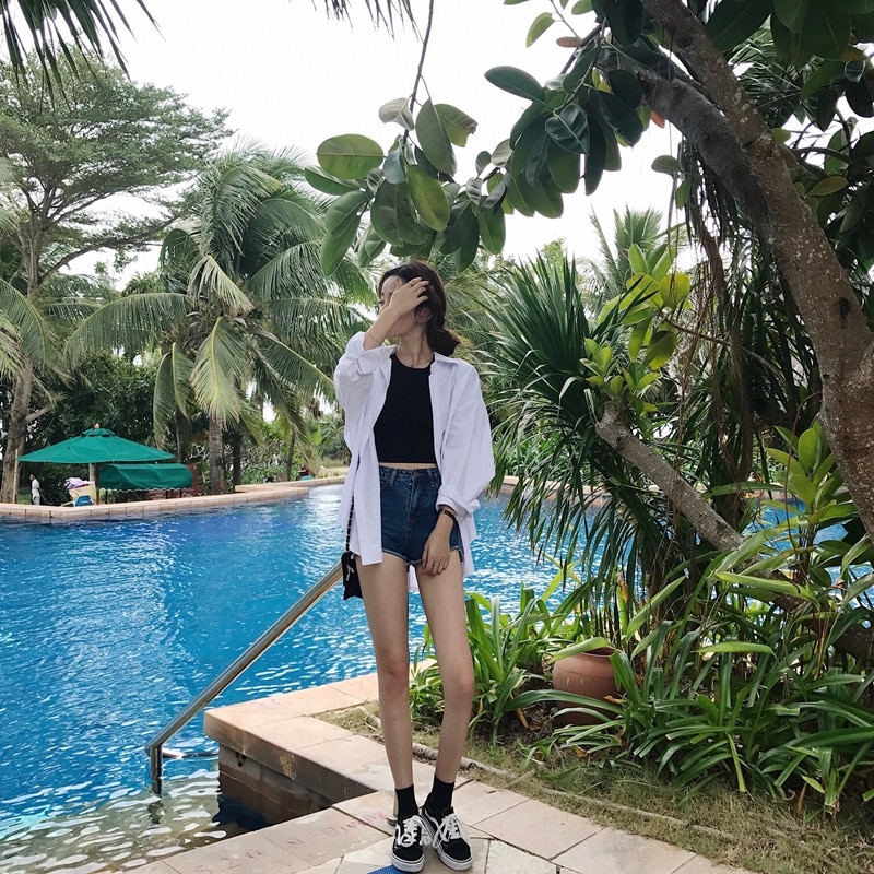 Camisas blancas para mujer boose, ropa de de talla coreana, tops y blusas para mujer, Top Casual de manga larga para mujer, camisa clásica