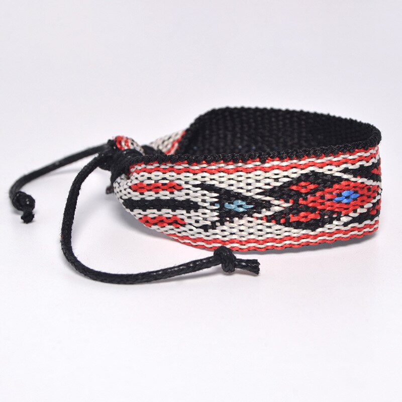 ABL102 (1), 1.7 Cm Breed Etnische Folk Rood Katoen Armband Retro Handgemaakte Koord Borduren Hippie Vriendschap Wrap Armbanden Unisex