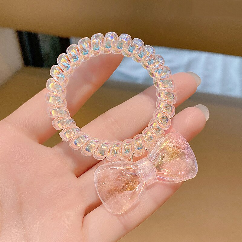 Cinta para el pelo con línea telefónica, cinta para el pelo con lazo transparente y flores, coleta alta, tocado elástico fijo, accesorios para el cabello, color: style-2