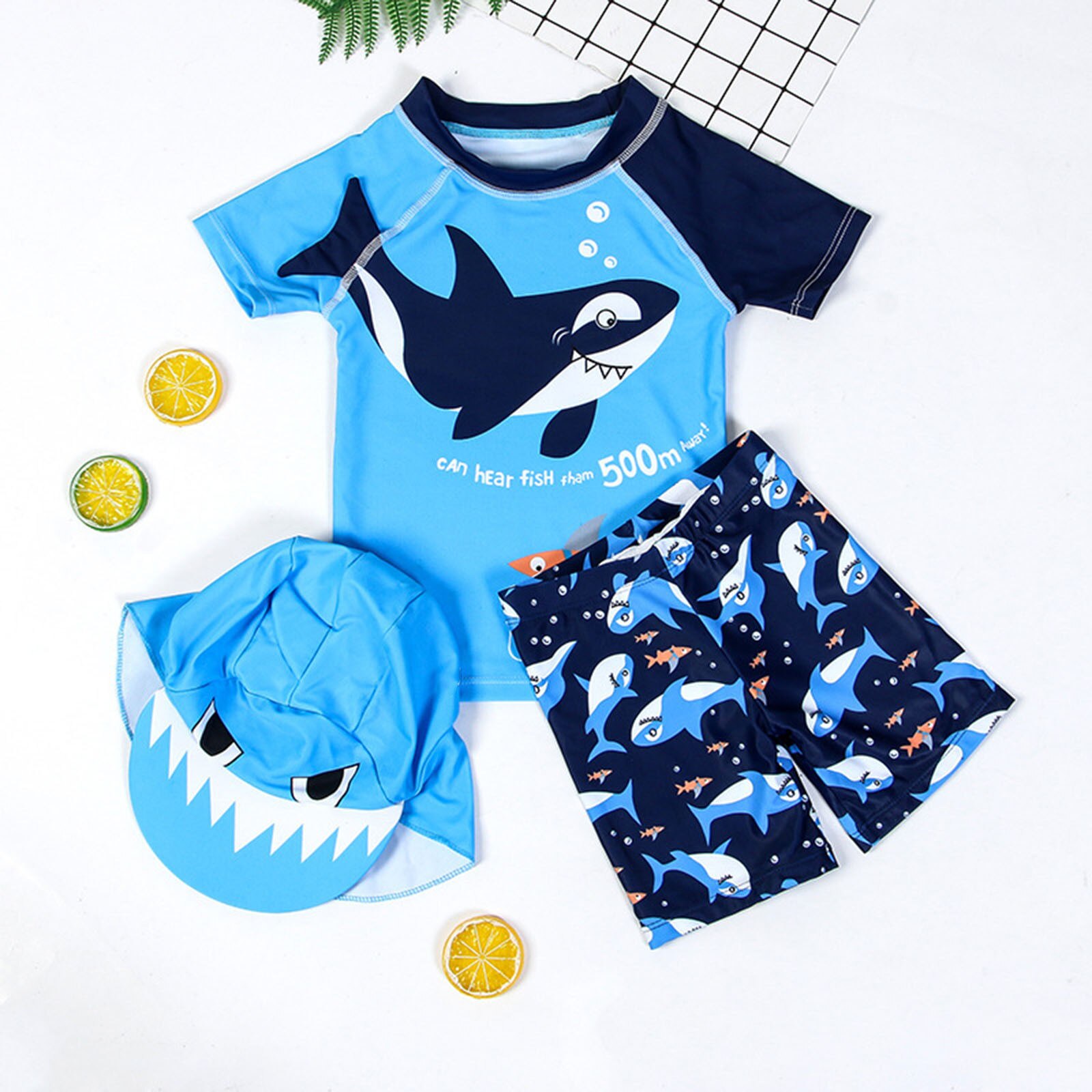 Zomer Stijl Peuter Baby Kids Jongens Cartoon Brief Shark + Shorts + Hoed Badmode Badpak Set Купальник Детский