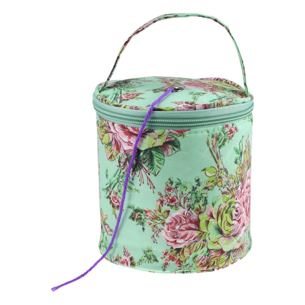 Crochet Tote Practical Zipper Closure DIY Craft With Handle Yarn Storage Weaving Knitting Bag Cylinder Portable Home Hanging