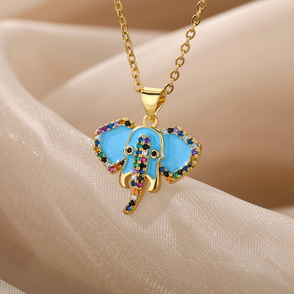 Edelstahl Halskette Für Frauen Jahrgang Elefanten Ebene Anhänger Halsketten gotisch Schmuck Art Collares Schmuckstück Femme: Stahl farbe