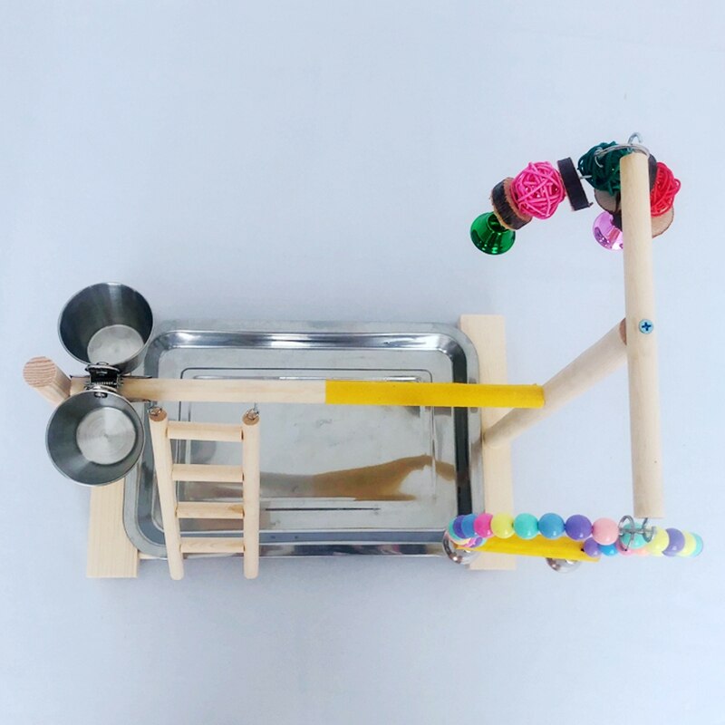 Træ fugl aborre stå papegøje platform legeplads træning gym legeplads stige interaktivt legetøj med føder kopper