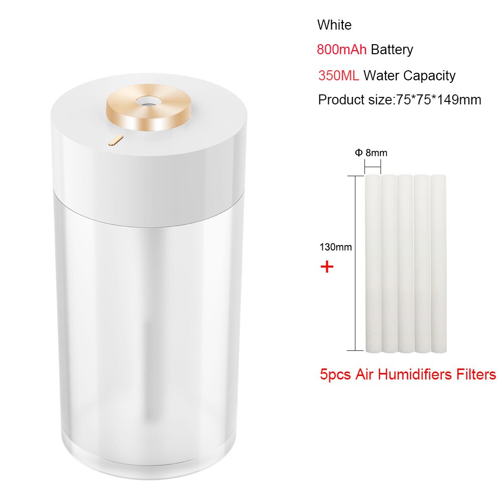 Humidificateur d&#39;air Portable électrique sans fil 2000mAh, Rechargeable par Usb, diffuseur de brume fraîche, lampe de nuit pour la maison: W350ML 5 filters