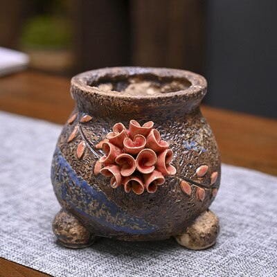 Strongwell-maceta de cerámica antigua amasada a mano, macetas para suculentas, decoración de jardinería para el hogar, maceta, ornamento: 3