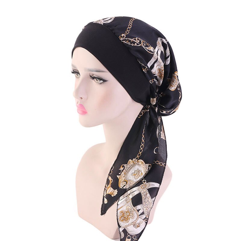 Women Chiffon Muslim Hijab Caps Flower Print Turban Bonnet Islamic Ladies Head Scarf Wrap Under Hijab Caps Turbante: 12