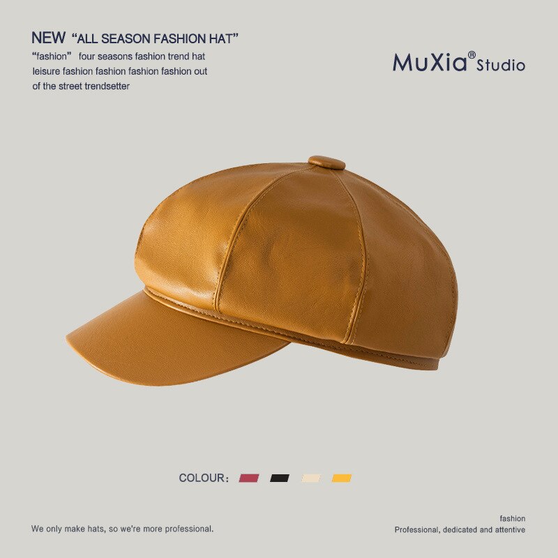 Cuero de la PU de invierno tapa octogonal chicas boina sombreros para las mujeres de Color verde gorras estilo vendedor de periódicos de la mujer de estilo británico boinas gorro para mantenerse