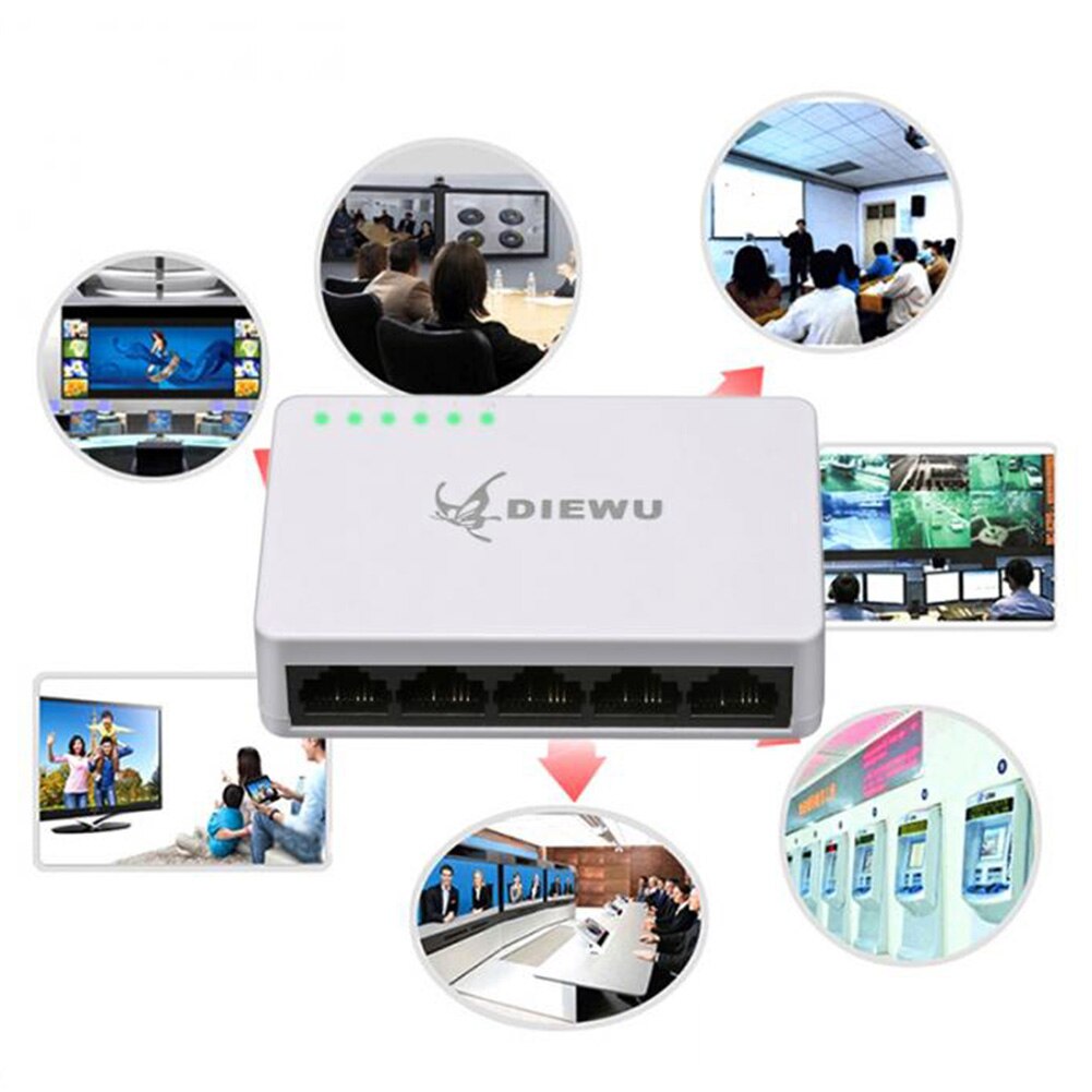 Commutateur Ethernet universel, séparateur de maison, semi-Duplex, 5 ports, 100 Mbps, Hub LAN de bureau, auto-adaptatif, Mini réseau suspendu au mur