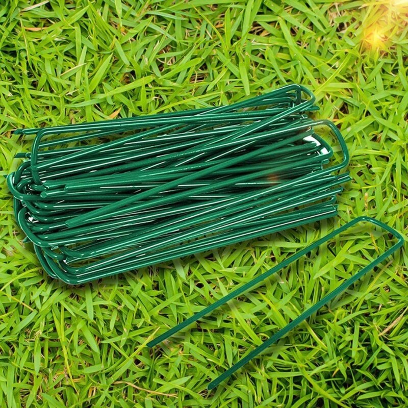 H55A 10 Pcs U-Vorm Tuin Nietjes Grond Stakes Pinnen Tuin Pins Spikes Voor Beveiligen Gazon Boerderij Sod Barrière landschap Gras