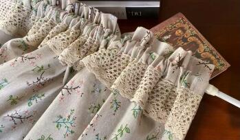 Cuisine courte en coton et lin de Style américain rustique avec rideau en dentelle: with rod pocket / W138xH70cm