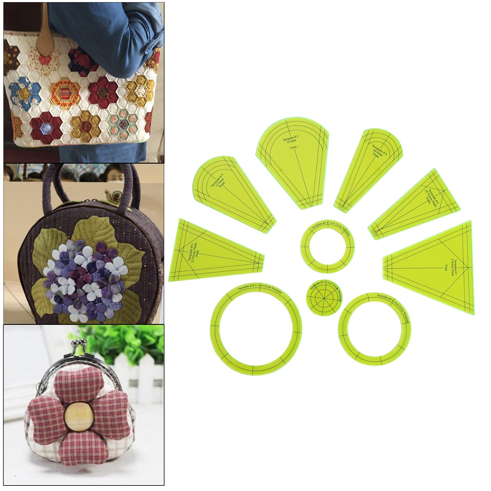 10Pcs Regular Dresden Plate Template Patchwork Frames Ruler Dressmaking DIY