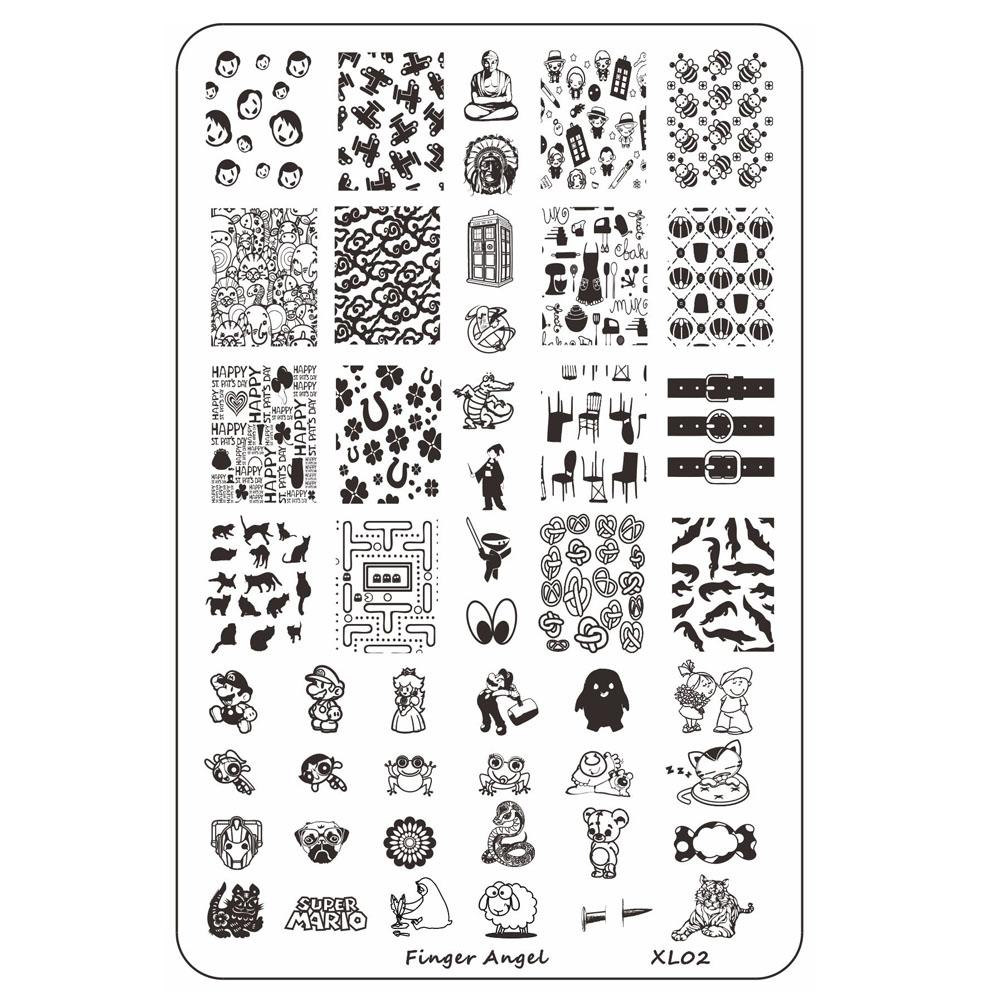 Finger Angel Flowers Leaves Nail Stamping Plates Line Geometric Stripe Face Image Printing Templates For Manicure Decorations: Fnger Angel XL02