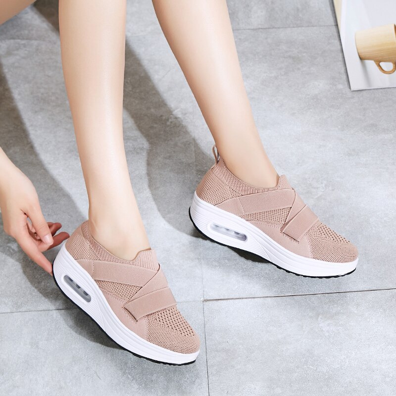 Height Increasing Platform Shoes Women Wedge Sneakers Mesh Toning Shoes Soft Body Shaped Shock-Absorb Jumping Shoes Female