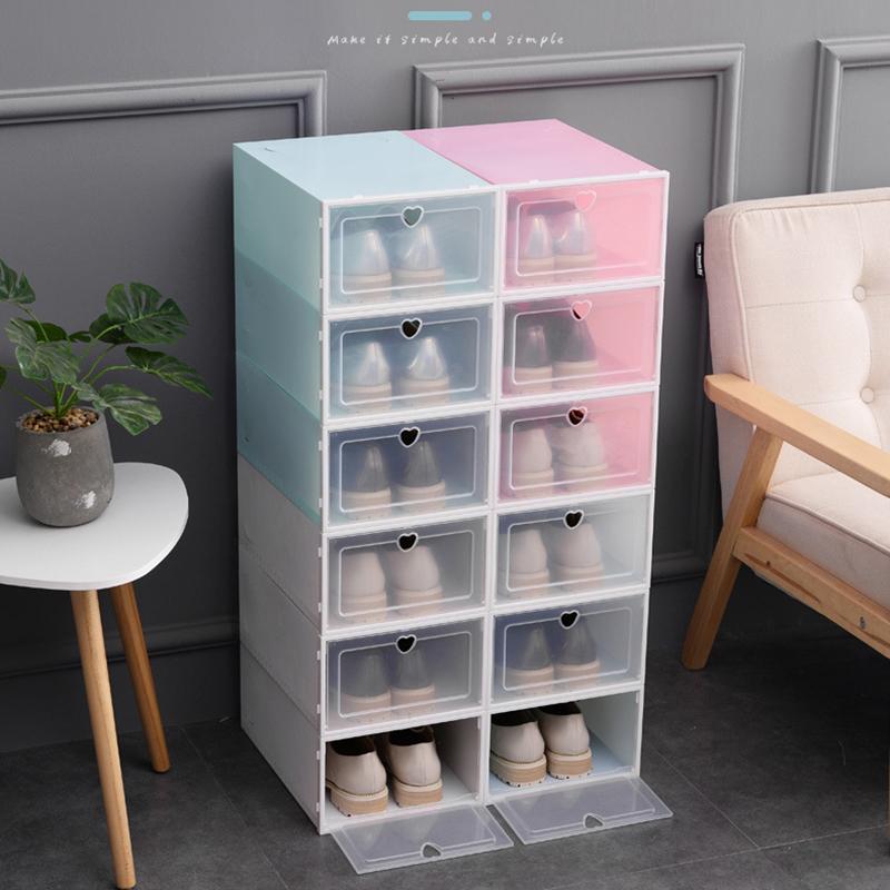 1PC Flip Shoes Box Thickened Transparent Drawer Case Plastic Shoe Boxes Stackable Box Shoe Organizer Shoebox Storage Shoe Rack