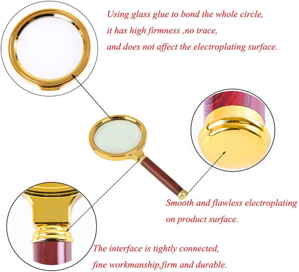 Draagbare Vergrootglas 6X Handheld Houten Handvat Vergrootglas Eye Loep Glas